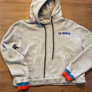 Madewell x Kule O Well Graphic Cropped Hoodie Sweatshirt Gray Size XS.